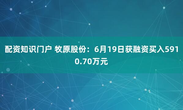 配资知识门户 牧原股份：6月19日获融资买入5910.70万元