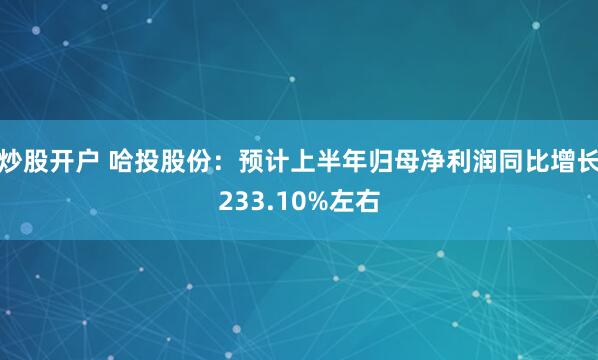 炒股开户 哈投股份：预计上半年归母净利润同比增长233.10%左右